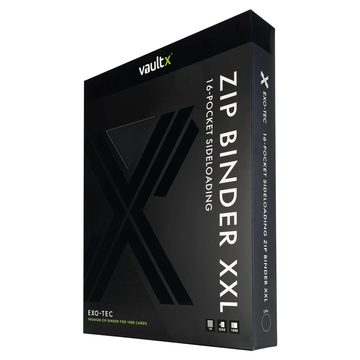 Vault X XXL zip binder featuring 16 pockets for sideloading card storage.