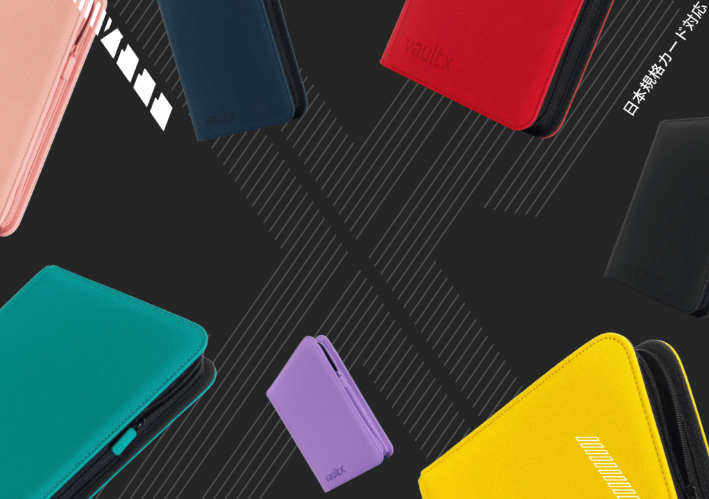 A variety of colorful card wallets arranged against a dark background, featuring shades of pink, blue, red, green, black, yellow, and purple.